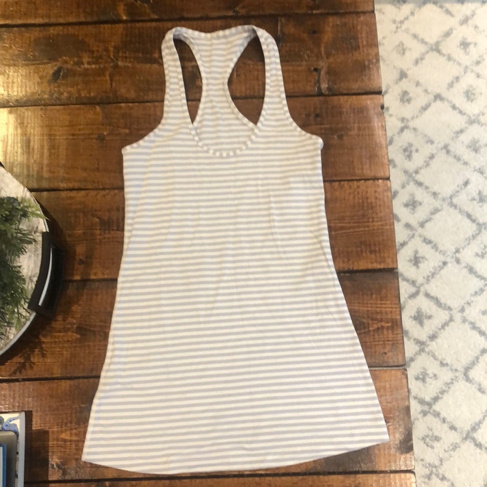 Lululemon White and Grey Striped Racerback Tank Top